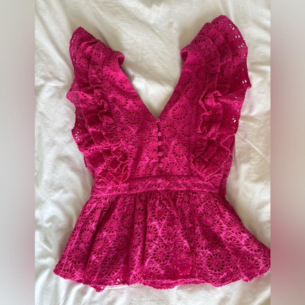 JCrew Pink Lace Eyelet Ruffle Shirt